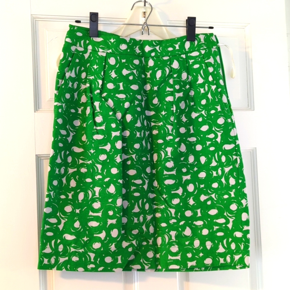 Boden Green and White Printed Pencil Skirt